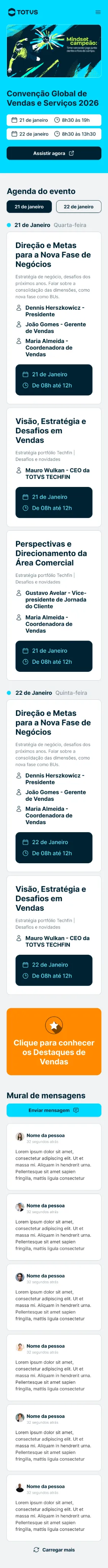 Agenda do evento com programação por dia