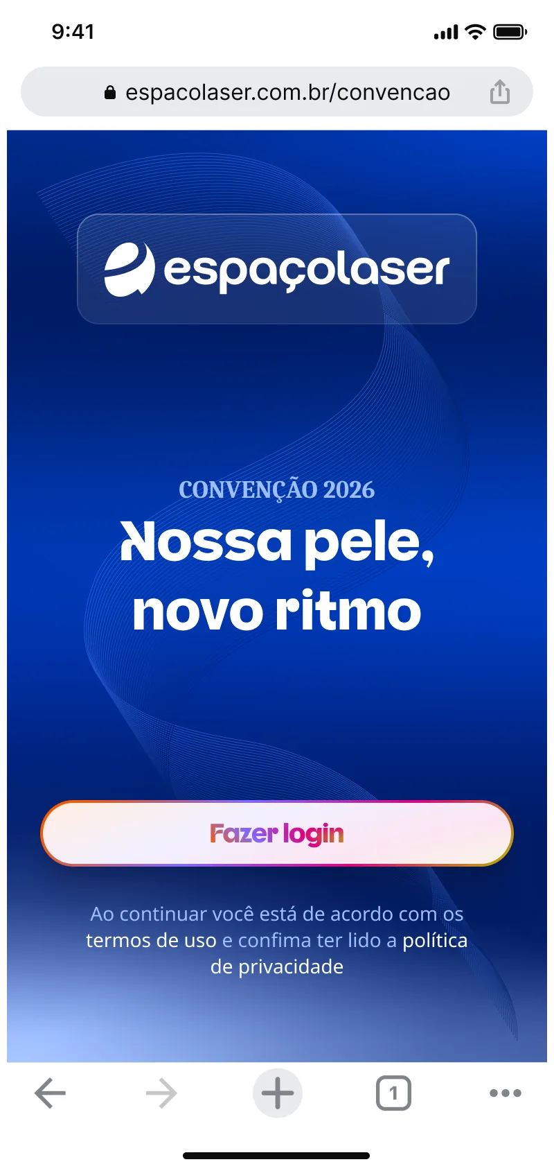 Tela de login do aplicativo da convenção