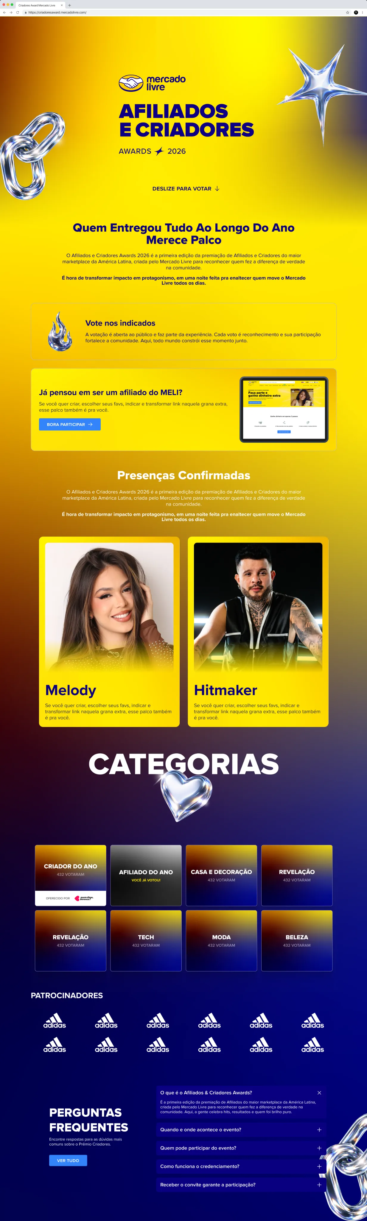 Site público de votação do Afiliados e Criadores Awards